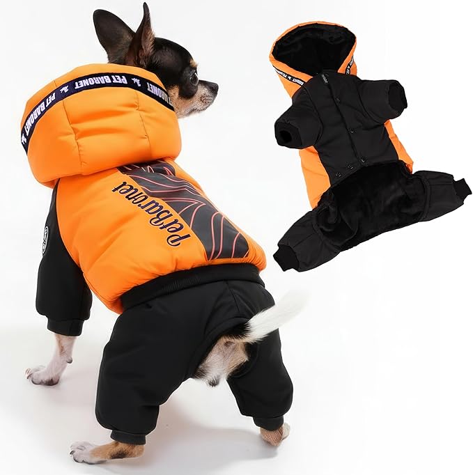 Waterproof Full Body Winter Jacket for Dogs, Dogs Snowsuit, Perfect for Cold Weather, Ideal for Small and Medium Breeds (Orange, XXL:Chest 22'', Length: 15.7'')
