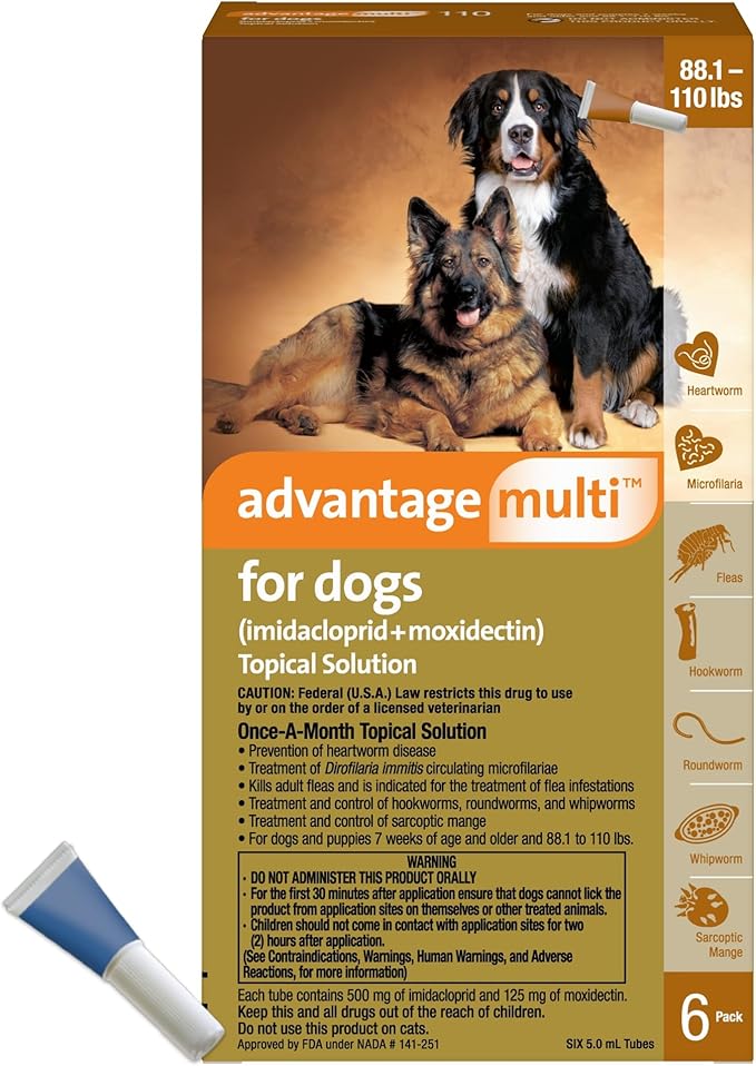 Advantage Multi Topical Solution for Dogs 6 Doses, 88.1-110 lbs (Brown)