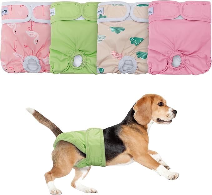 Teamoy Female Dog Diapers for Heat 4-Pack, Reusable Dog Period Diaper Wraps for Incontinence, Training & Housebreaking,XL