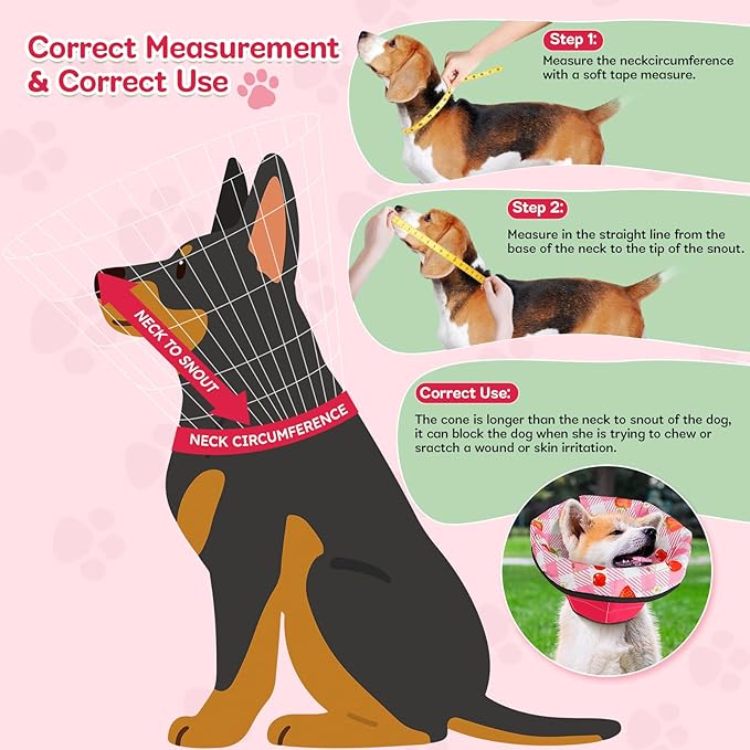 Dog Cone Soft Surgery Dog Cone Collar - Adjustable Long Foldable Comfortable for Recovery Alternative Prevent Biting Stop Licking Wound Small Medium Large Dogs (Strawberry Red, M)
