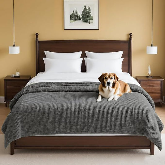 H.VERSAILTEX Plush Chenille Couch Cover for Dogs Pets Blanket for Bed Anti-Slip Soft and Durable Furniture Protector for Small Medium Large Cats Washable (52" x 82", Grey)