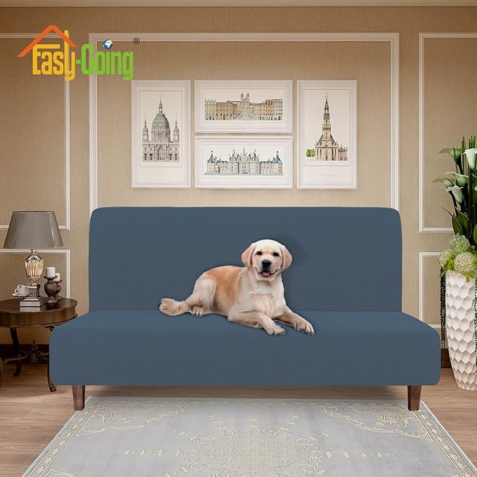 Easy-Going 100% Waterproof Futon Cover, Dual Waterproof Couch Cover for Futon, Stretch Jacquard Sofa Cover, Leakproof Furniture Protector for Kids, Pets, Dog and Cat (Medium, Bluestone)