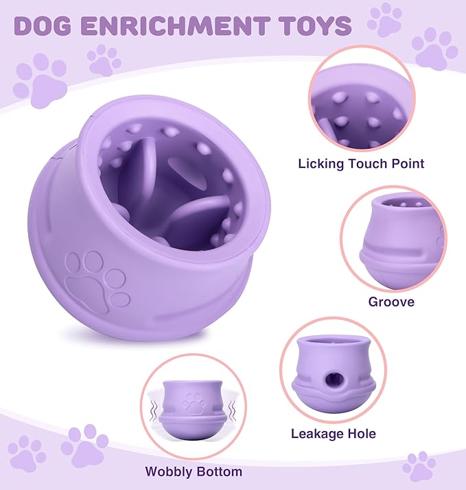 Dog Enrichment Toys to Keep Them Busy, Treat Dispensing Dog Toy, Slow Feeder-Swinging Stuffable & Anxiety Relief & Nature Rubber & Gentle to teeth, Indestructible Dog Toys - Dishwasher Safe, Purple, M