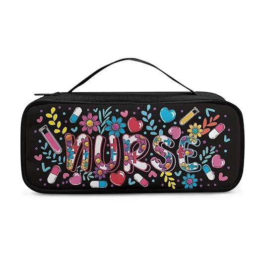 Gomyblomy Nurse Floral Stethoscope Case with Extra Room Black, Lightweight Stethoscope Storage Bag Holder Organizer with Handle Carrying Case Compatible with Most Stethoscopes