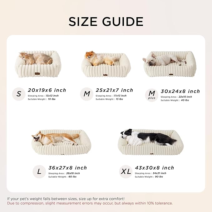 Bedsure ComfyFleece™ Cute Dog Beds Large Sized Dog - Washable Furry Pet Beds, Rectangle Orthopedic Corduroy Fleece Puppy Beds with Removable Zipper Cover, 36x27x8inches, Amphora