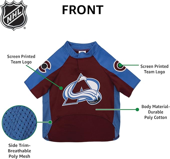 Pets First NHL Colorado Avalanche Jersey for Dogs & Cats, Large. - Let Your Pet Be A Real NHL Fan!