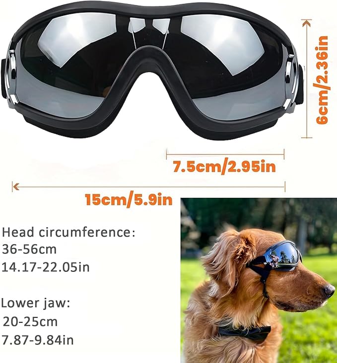 Dog Goggles Sunglasses UV Protection Wind Dust Fog Protection Pet Glasses with Adjustable Strap for Medium or Large Dog