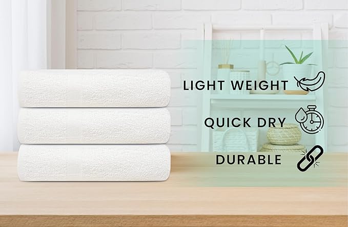 ZUPERIA White Bath Towels Bulk 24 Pack (22 x 44 Inches) - 100% Cotton Economy Light Weight Towels for Commercial Use - Quick Dry, Ultra-Soft, and Absorbent Bulk Towels
