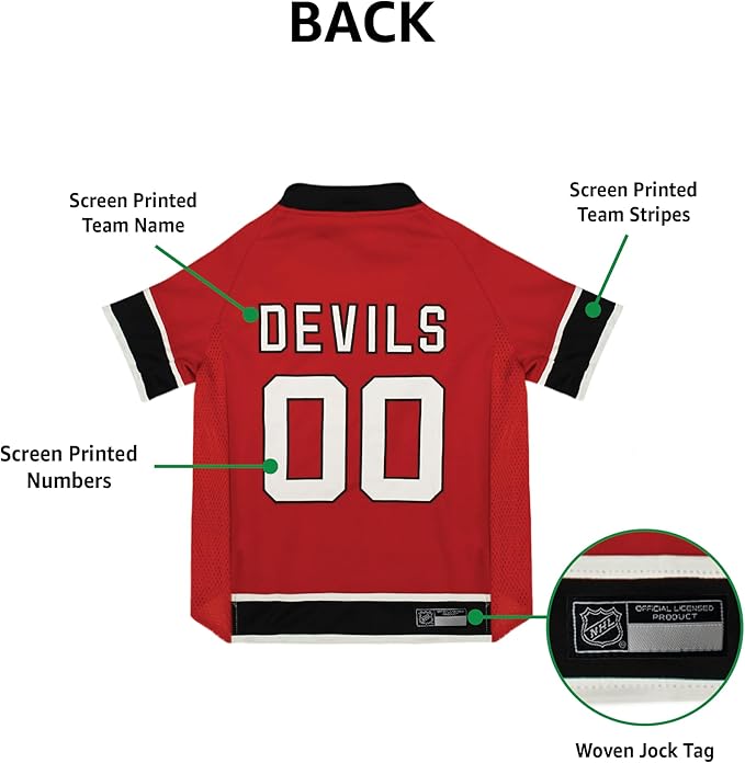 NHL New Jersey Devils Jersey for Dogs & Cats, Large. - Let Your Pet Be A Real NHL Fan!