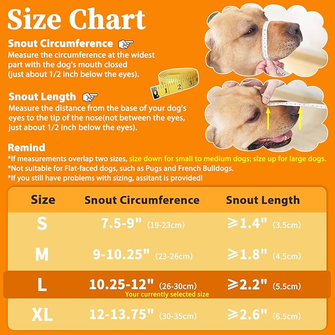 Mayerzon Dog Muzzle for Large Medium Small Dogs, Adjustable Fit, Soft & Sturdy Fabric, Prevents Fierce Barking Biting Chewing, Ideal for Grooming Walking Vet Visits, Allows to Pant Drink (Black, L)