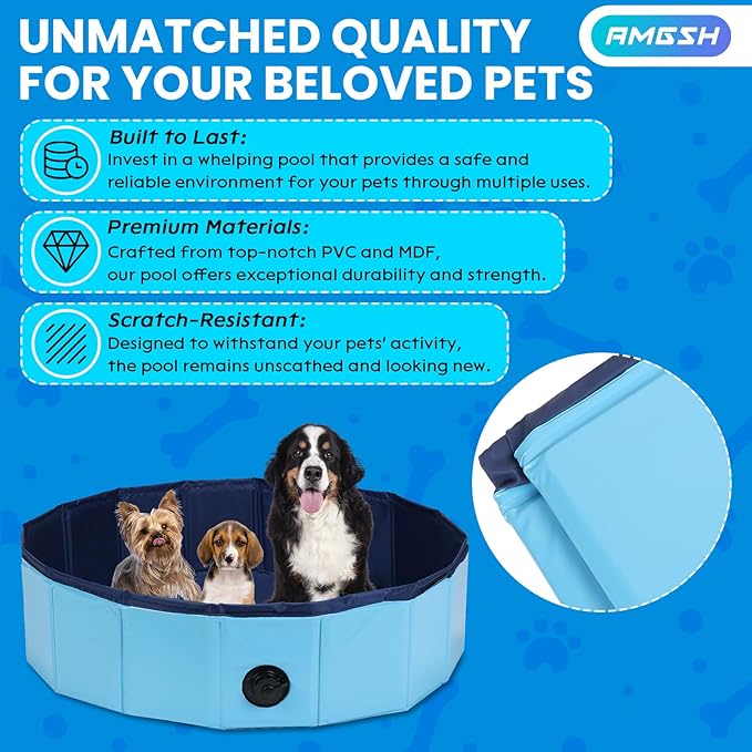 Dog Whelping Box, Foldable Birthing Pool for Dogs, Whelping Pool for Puppies, Poartable Plastic Swimming Pool & Bath Tub for Dogs, Blue (Blue, 31.5” Dia. × 7.9” H (80cm × 20cm))
