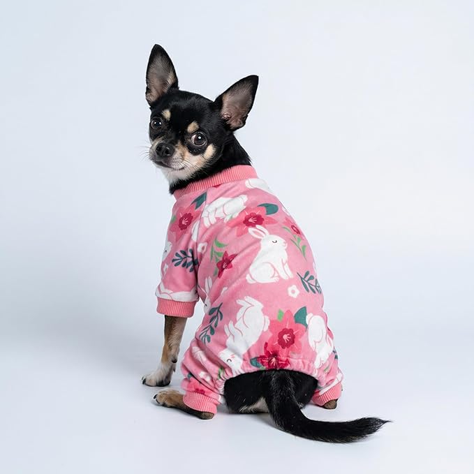 Fitwarm Floral Bunny Dog Pajamas, Cute Easter Outfit for Small Dogs Girl, Festive Pet Clothes, Pink, Red, White, Small