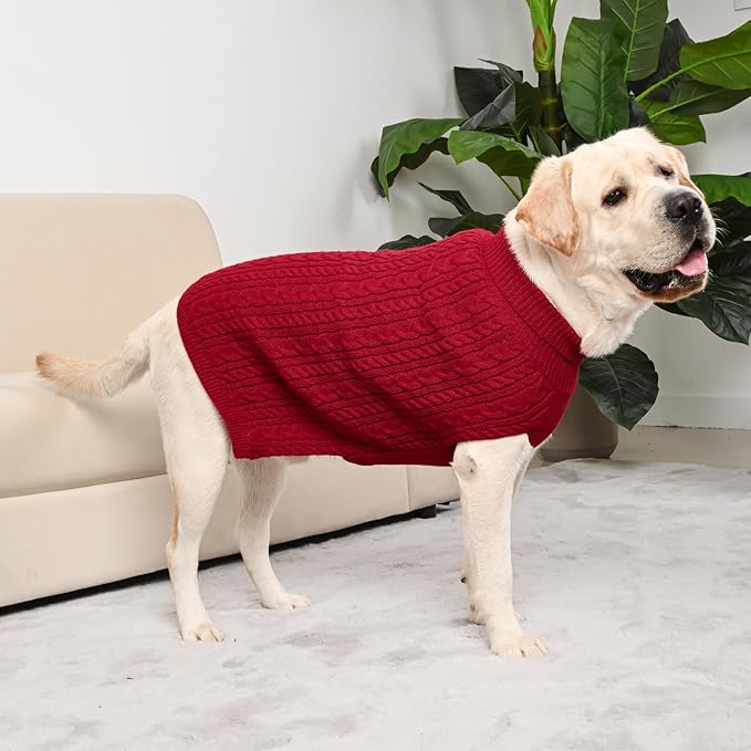 2 Pack Dog Sweaters for Big Dogs Turtleneck Pullover Cable Knit Large Size Stretch Clothes Pitbull Labrador Bulldog Doberman Boy Girl Pets Winter Clothes (XXL, Pink & Red)