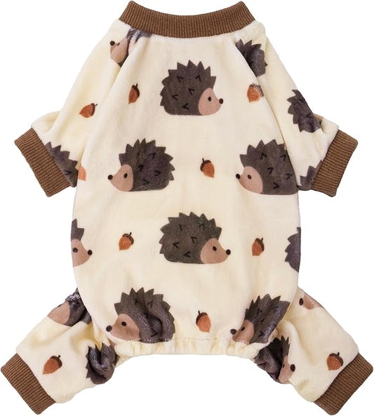 Fitwarm Funny Hedgehog Dog Pajamas, Warm Winter Dog Clothes for Small Dogs Boy Girl, Cozy Pet Onesie with Feet, Beige, Brown, Large