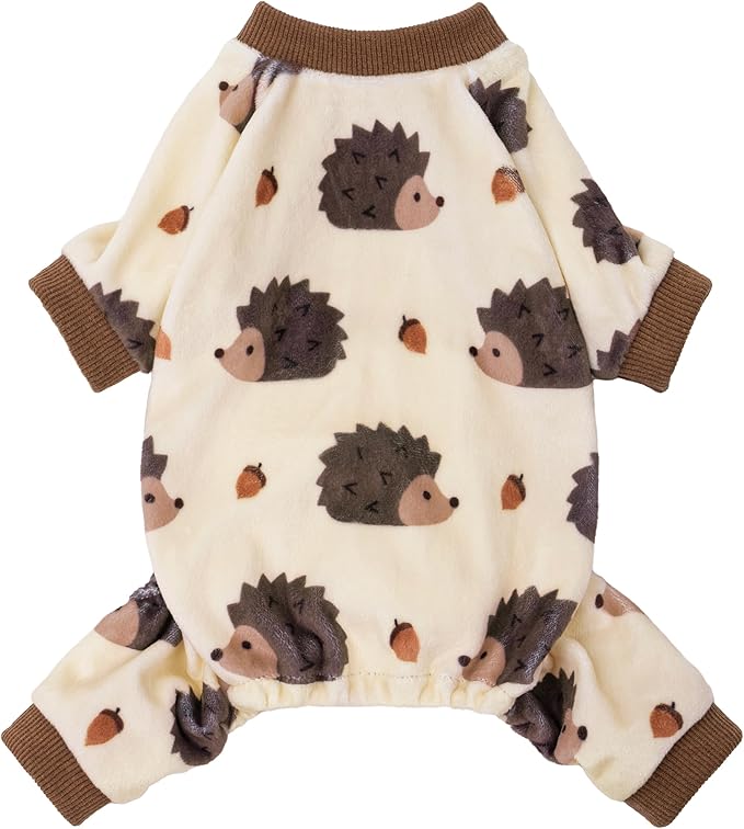 Fitwarm Funny Hedgehog Dog Pajamas, Warm Winter Dog Clothes for Small Dogs Boy Girl, Cozy Pet Onesie with Feet, Beige, Brown, Medium