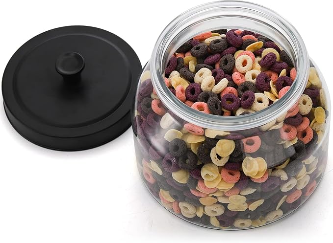 AVLA 3 Pack Glass Jars with Metal Lid, 58 OZ Clear Round Cookie Candy Jar, Food Storage Container with Black Lid, Empty Canister Set for Kitchen Counter, Pasta, Dog Treat, Snack