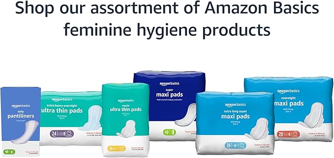 Amazon Basics Thick Maxi Pads with Wings for Periods, Regular Absorbency, Feminine Pads, Unscented, Size 1, 144 Count