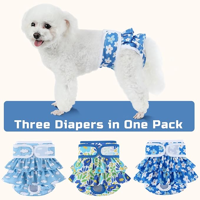 Washable Dog Diapers Female 3 Pack Reusable Highly Absorbent Puppy Diapers, Premium Doggie Diapers, Durable Leak-Proof Dot Doggy Diapers for Period Heat Incontinence Potty Training,M