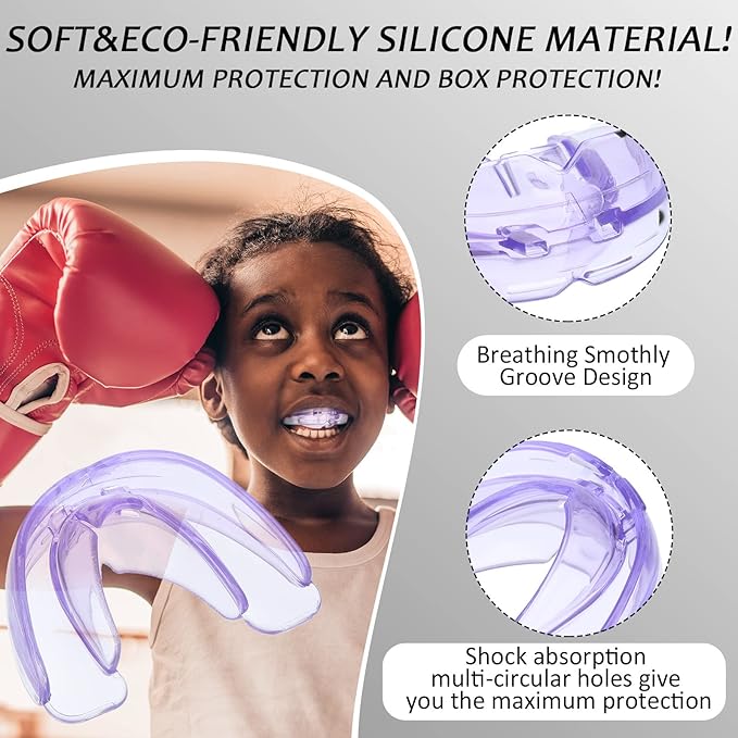 TOODOO 6 Pieces Braces Mouth Guard Kids Sports Mouth Guard for Kids Double Football Youth Mouthguards for Boxing Football Hockey Karate Basketball (Transparent Purple)