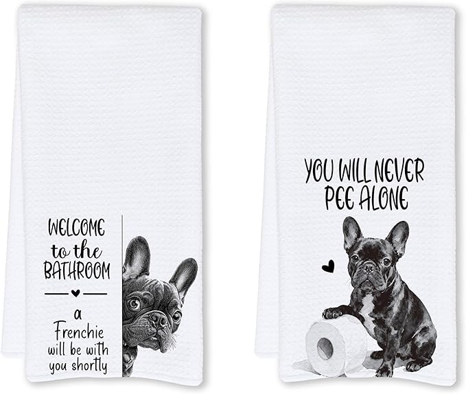 Cabana Bro Funny French Bulldog Bathroom Hand Towels, Frenchie Gifts for Women Men, Dog Lover Gifts, Welcome to The Bathroom Decorative Hand Towels for Bath Room Washroom, 16x24 Inch Set of 2