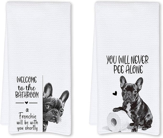 Cabana Bro Funny French Bulldog Bathroom Hand Towels, Frenchie Gifts for Women Men, Dog Lover Gifts, Welcome to The Bathroom Decorative Hand Towels for Bath Room Washroom, 16x24 Inch Set of 2