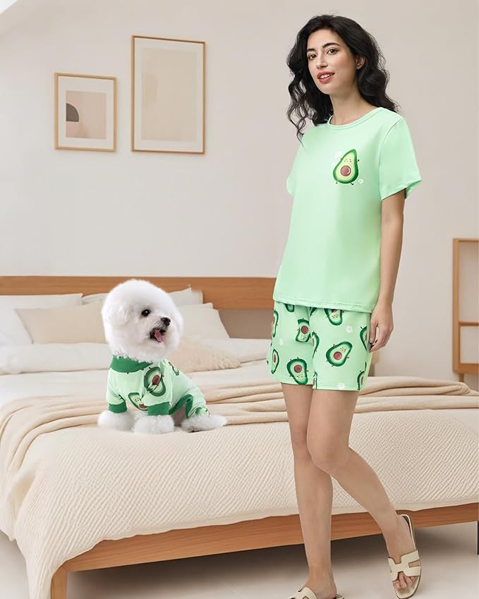 XPUDAC Matching Dog and Owner Clothes Womens Pajama Sets Loungewear Short Sleeve Tee and Shorts, Owner and Pet Pajamas are Sold Separately, S