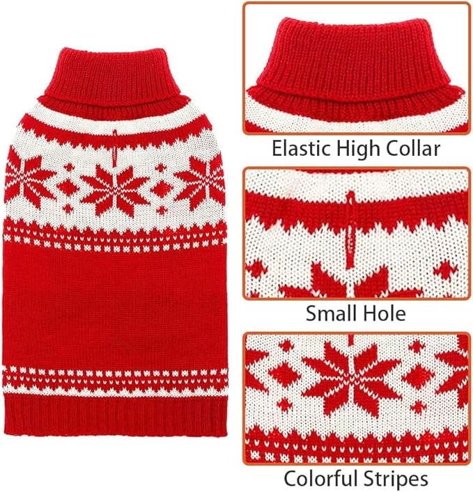 Mihachi Dog Sweater - Winter Coat Apparel Clothes with Colorful Stripes for Cold Weather, Red SM