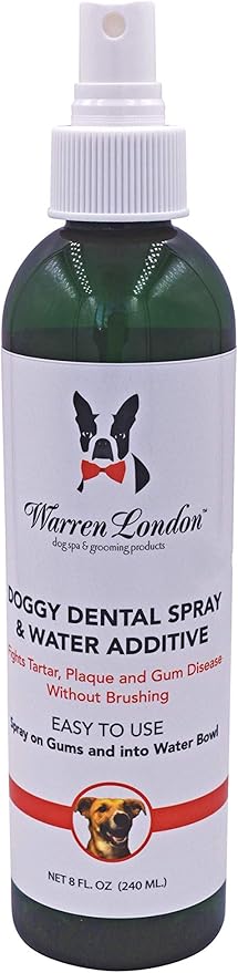 Warren London Doggy Dental Spray & Water Additive | Fresh Breath for Dogs & Cats | Natural Peppermint & Honey Formula for Teeth & Gums | Easy Dog Mouth Spray or Water Bowl Add-in | Made in USA – 8 oz