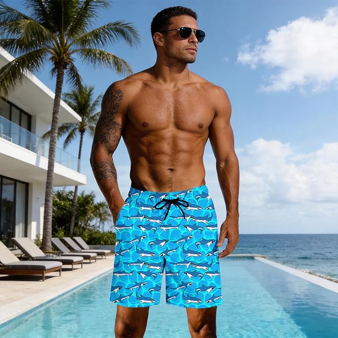 Mens Swim Trunks with Compression Liner Quick Dry Zipper Pocket Bathing