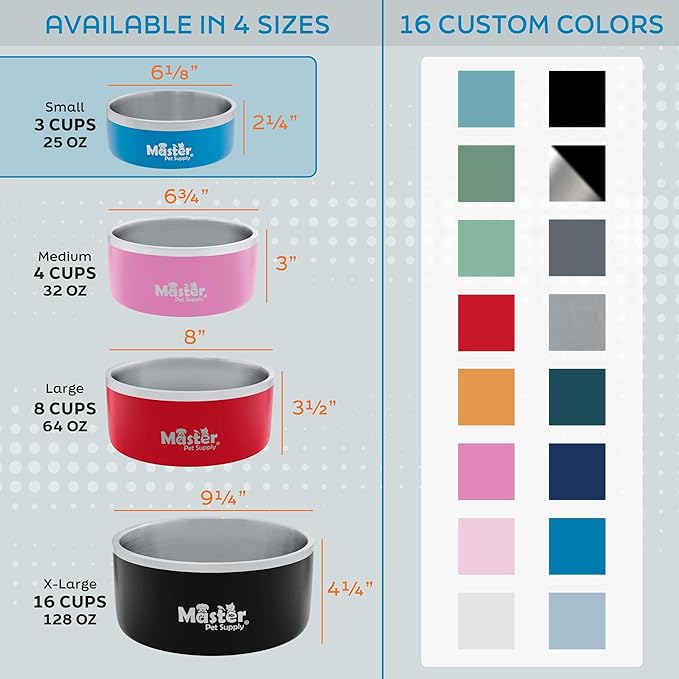 Master Pet Supply Stainless Steel Dog Bowls - 25 oz, Heavy Duty - Black Velvet, Double Wall Extra-Thick Insulated, Non-Slip Pet Water Bowl for Dogs, Cats & Pets, Anti Rust Metal, Dish Washer Safe