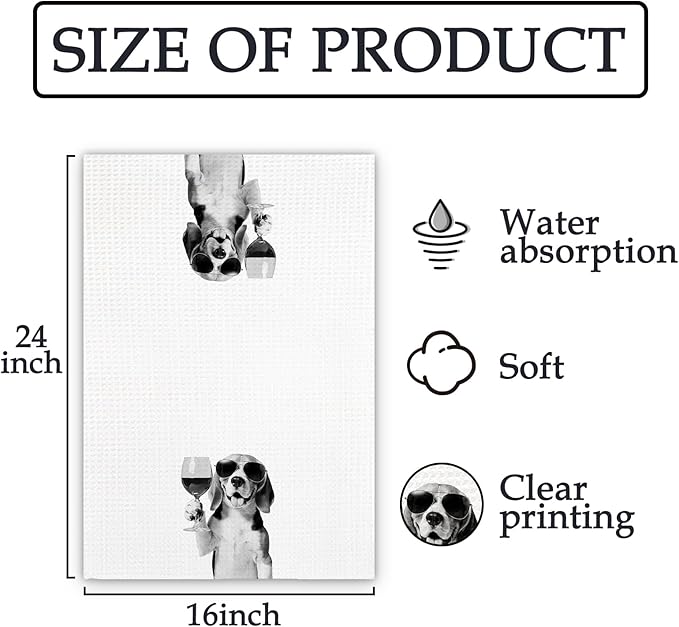Beagle Gifts Wine Kitchen Towels, Gifts for Beagle Dog Wine Lovers Decorative Hand Dish Tea Towel for Kitchen Home Bar, Funny BeagleDog Owners Home Bar Decor(16x24In)