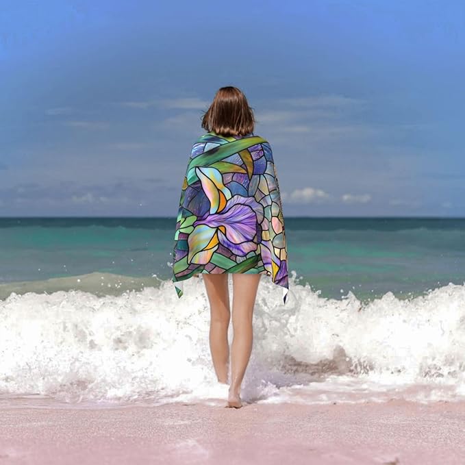 Stained Glass Dragonfly Beach Towel Art Sand-Free Microfiber Bath Towel Ultra Soft Quick Dry Pool Towel Absorbent Towel Lightweight Towel Gifts for Outdoor Bathroom Swimming Decor 31inx51in