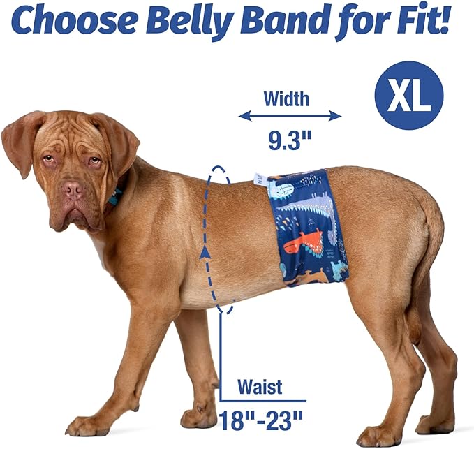 Pet Soft Dog Belly Band - 3 Packs Reusable Dog Diapers Male Doggy Diapers Wraps - Washable Dogs Belly Bands for Male Dogs (Dino, XL)