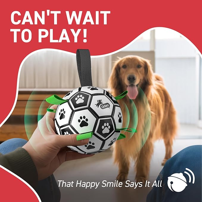 QDAN Dog Soccer Balls Toy with Bell Inside, Outdoor Interactive Toys for Tug of War, Puppy Birthday Gifts, Water Toy, Durable Ropes Squeaky Ball for Small Medium Dogs （6 INCH）