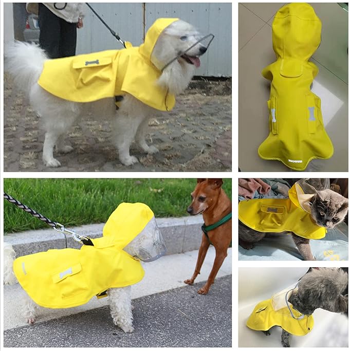 Waterproof Dog Raincoat, Adjustable Reflective Lightweight Pet Rain Clothes with Poncho Hood (4X-Large, Yellow)