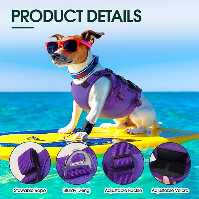 Kuoser Dog Life Jacket, High Flotation Dog Life Vest for Swimming Boating, Adjustable Ripstop Pet Lifesaver for Small Medium and Large Dogs, Reflective Safety Puppy Swimming Vest with Rescue Handle