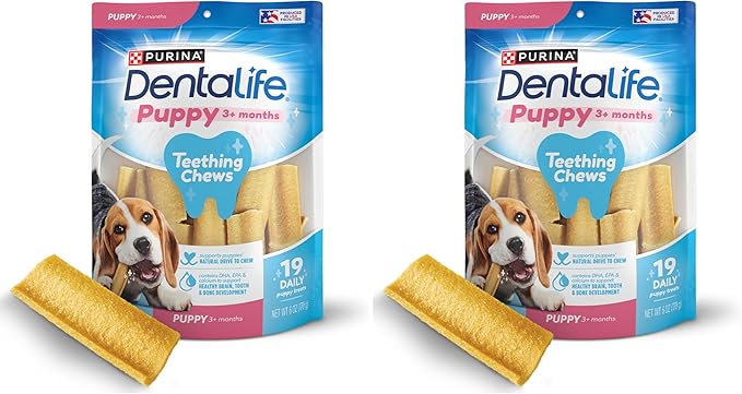 Dentalife Puppy Teething Dog Chews for Small Dogs 3 Months and Up,Chicken Flavor,17.3 oz.,19 Chews - 19 ct. Pouch,(Pack of 2)
