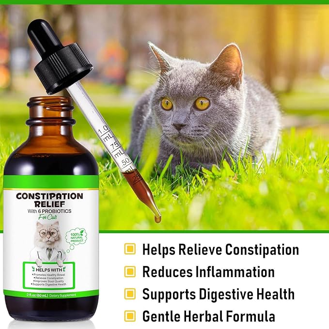 Cat Constipation Relief, Liquid Cat Laxative 60 ml, Stool Softener Pet Herbal Supplements, Promotes Digestive Health, Roast Chicken Flavour, 2 fl oz