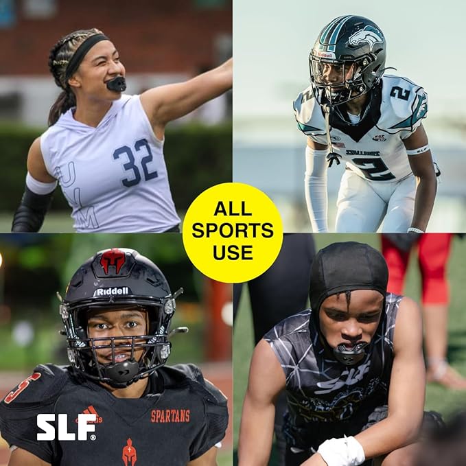 SLEEFS Football Mouth Guard - Youth Mouthguard with Strap - Lip/Teeth Protector Mouthpiece - No Boil - for Youth/Adults, Maximum Air Flow, for All Sports - I Fear God Black