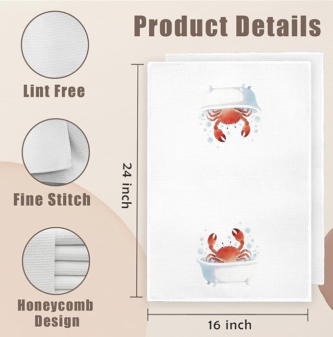 Funny Red Crab Bathroom Hand Towels Set of 2, Crab Gifts, Kids Bathroom Decor, Coastal Nautical Beach Hand Towels for Bath Room Washroom Toilet, 16x24 Inch