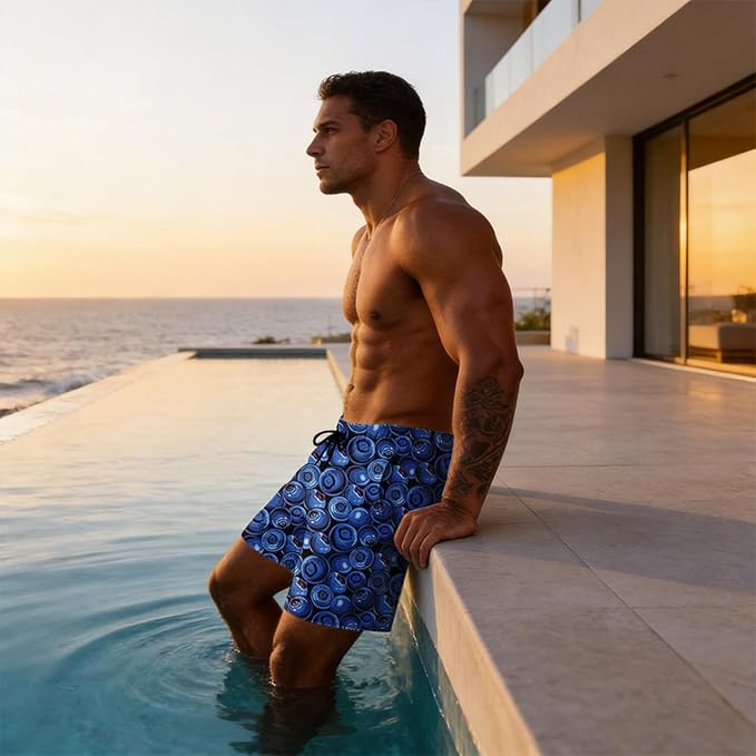 Mens Swim Trunks with Compression Liner Quick Dry Zipper Pocket Bathing