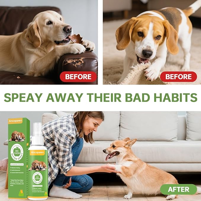 No Chew Spray for Dogs, Bitter Apple Spray for Dogs to Stop Chewing Licking Furniture, Shoes, Bandages & Plants, Safe Anti Chew Solution for Indoor & Outdoor Use, No Alcohol & Non-Toxic