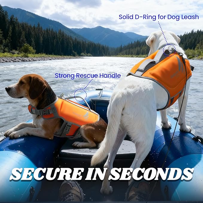 VIVAGLORY High Buoyancy Dog Life Vest, Swimming Vest with Handle, Dog Life Jacket for Swimming & Boating, Buoyancy for Puppy Doggy, M, Orange