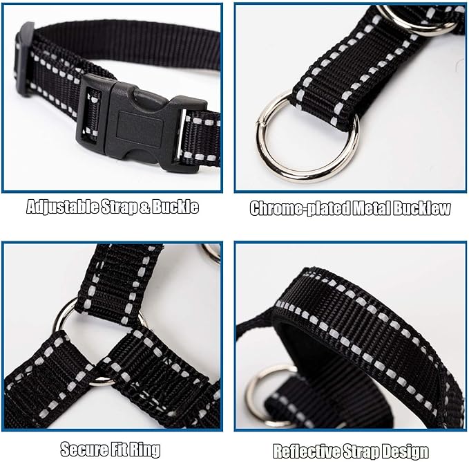 Dog Head Collar, Head Collar with Reflective Strap to Stop Pulling for Small Medium and Large Dogs, Adjustable (M, Red)