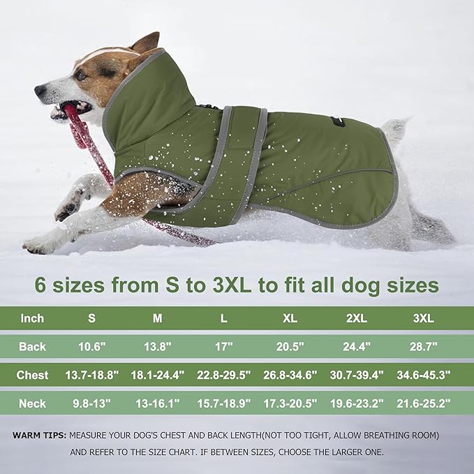Dogcheer Dog Coat, Waterproof Dog Jacket Reflective Pet Winter Coat with Adjustable Hook & Loop, Christmas Puppy Fleece Jacket Warm Turtleneck Snowsuit for Small Medium Large Dogs - Green, XL