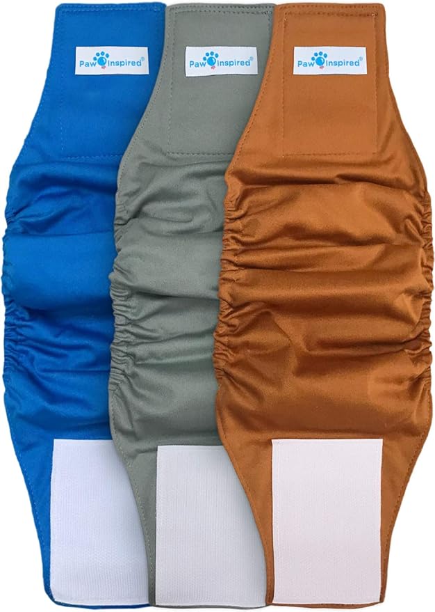 Paw Inspired Ultra Protection Washable Dog Diapers OR Washable Male Dog Wraps (3 Count Male Dog Wraps, X-Small)