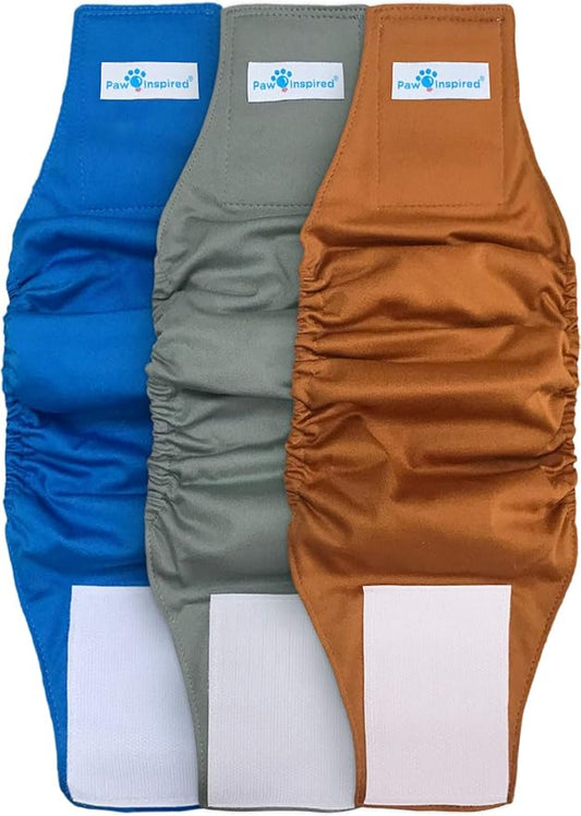 Paw Inspired Ultra Protection Washable Male Wraps, Reusable Belly Bands (3 Count, Small) Assorted color
