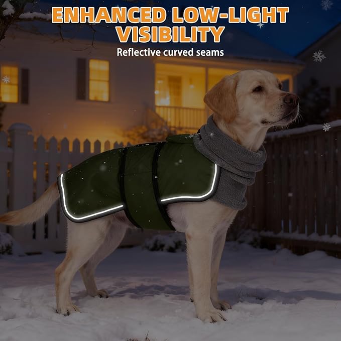 KOOLTAIL Dog Winter Coat for Small Medium Dogs, Waterproof&Windproof Puppy Jacket with Fleece Lining and High Collar for Cold Weather, Reflective Warm Pet Snowsuit Vest Clothes with Leash Hole,Green L