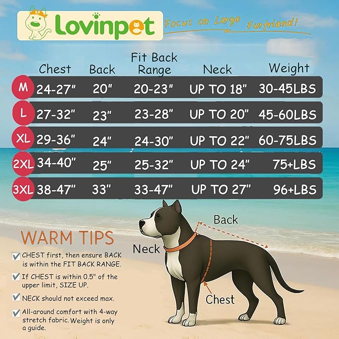 LovinPet Giant Dogs Pajamas Onesies, Big Dog Onesie Post Surgery Wear, PJS for Pitbulls, Lightweight Pitbull Dog Pullover Pajamas, Full Coverage Dog Pjs, Pitbull Clothes for All Seasons,3XL