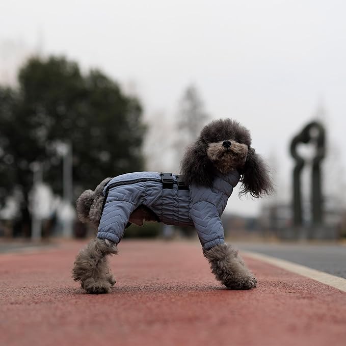 Lovelonglong Warm Dog Coat Double Layers Dog Vest, 4 Legs Covered Windproof Waterproof Reflective Warm Dog Vest Outdoor Skating Dog Costume for Small Medium Large Dogs Gray S